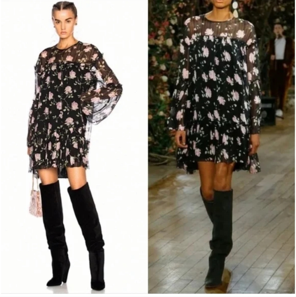 Ulla Johnson Dahlia Noir Georgette Babydoll Floral Black Dress 6 - Picture 3 of 14